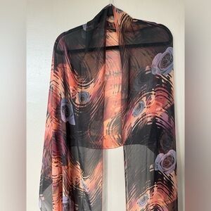 EUC Extra Long Sheer Scarf Wrap Elegant Formal Evening Wear Cultural Sari Floral